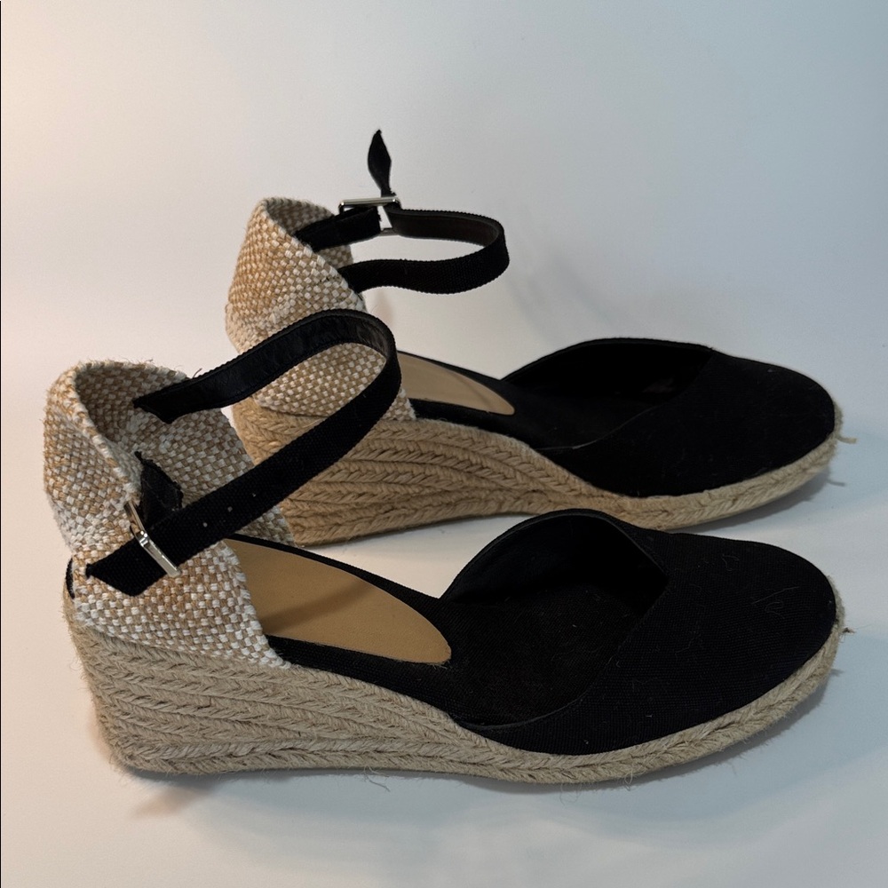 Castaner Black and Natural Espadrille Wedge Sandals with Ankle Strap - Picture 3 of 7